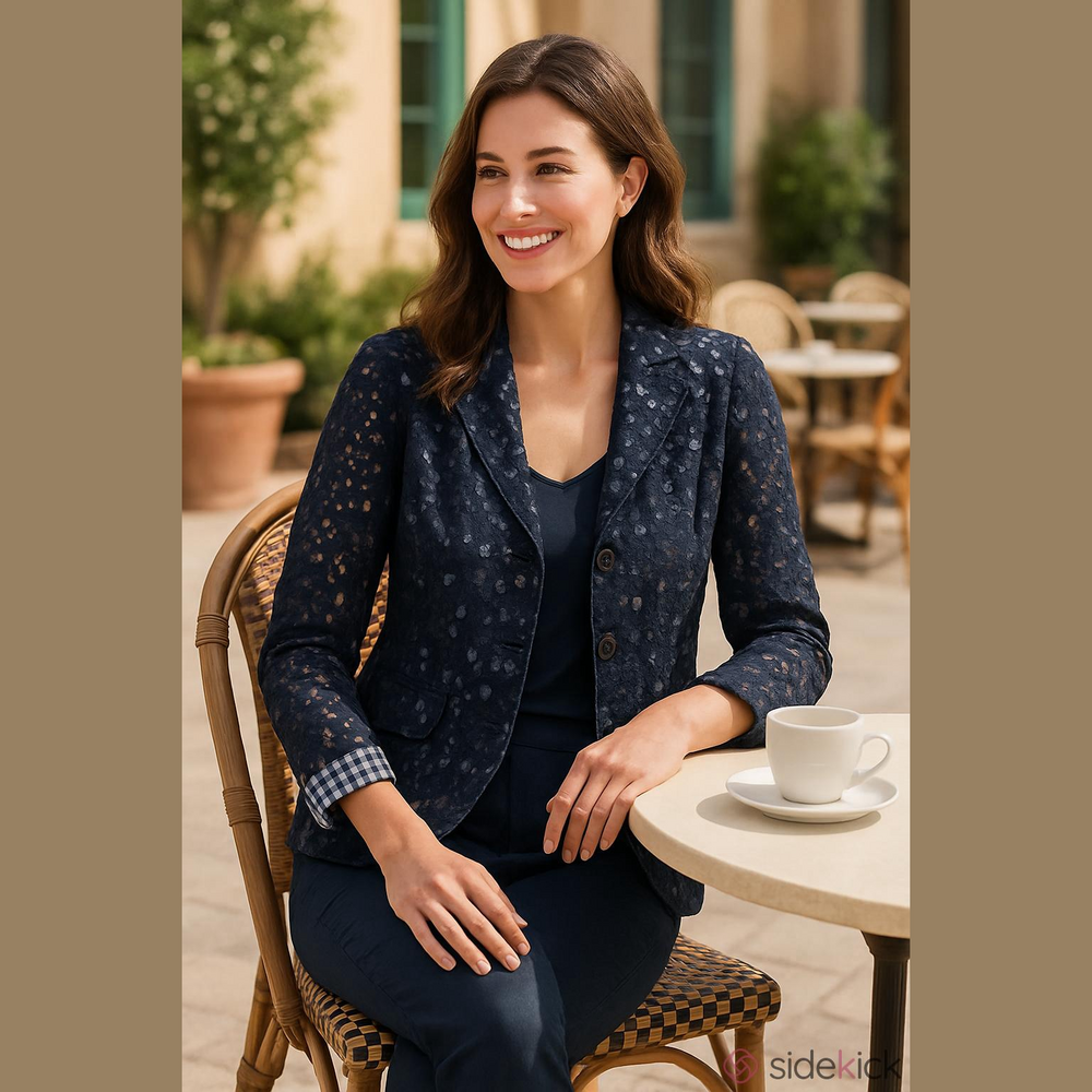 Kelly by Clinton Kelly Navy Blue Lace Blazer Size 2 Gingham Lined Preppy